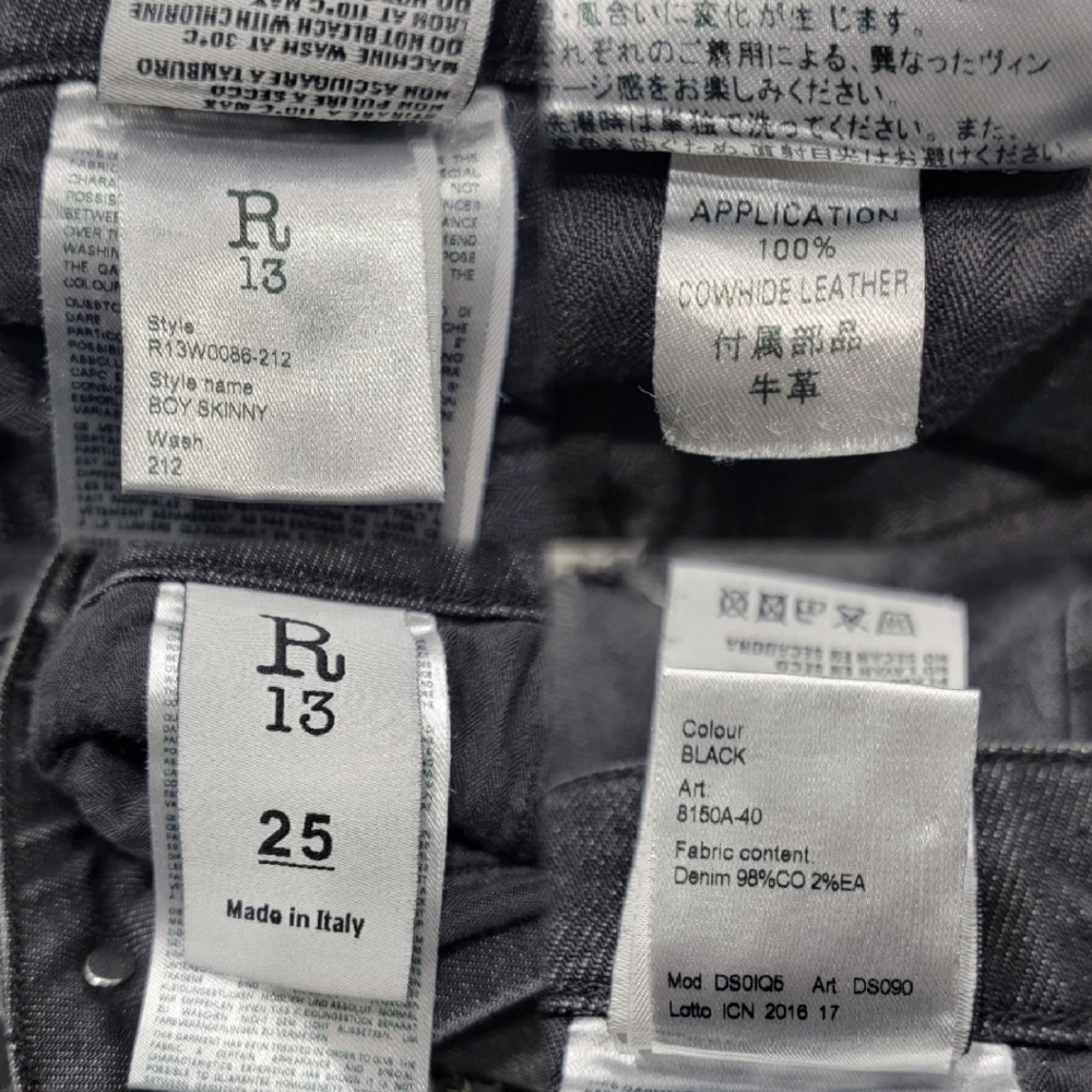 R13 Distressed Boy Skinny Ripped in Black Gray Medium Rise R13W0088 212 Jeans 25 - Picture 12 of 16
